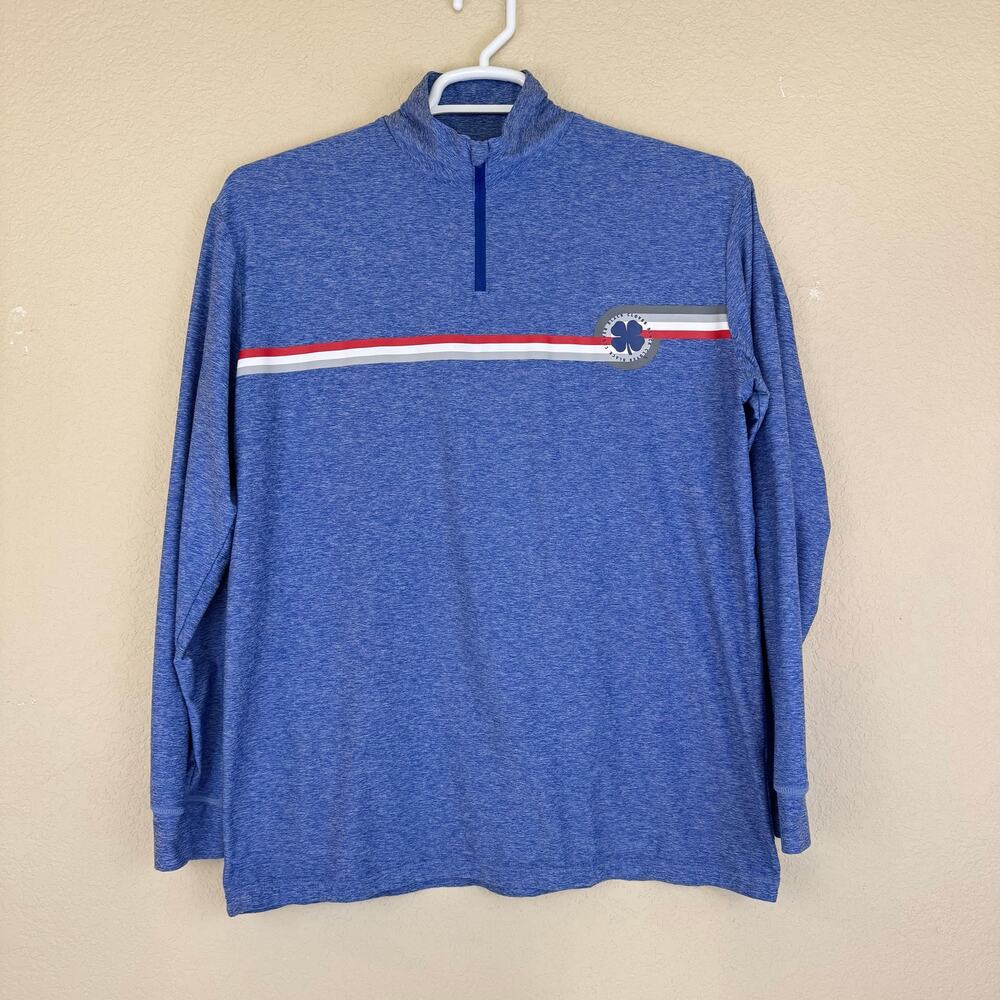 Black Clover Blue Heather Quarter-Zip Pullover Athletic Long Sleeve Shirt Mens M